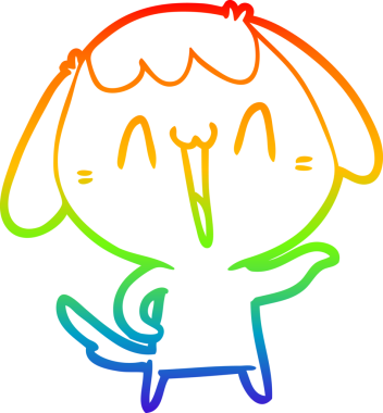 Gökkuşağı gradyan çizimi. Bir insan tarafından çizilmiş şirin bir köpek çizimi.