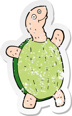 Bir insan tarafından çizilmiş mutlu kaplumbağa çizgi filminin gerilimli yapıştırması.