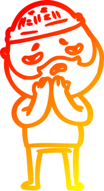 İnsan tarafından çizilmiş sakallı, endişeli bir çizgi film karakteri.