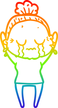 Gökkuşağı gradyan çizgi çizimi. Bir insan tarafından çizilmiş ağlayan yaşlı bir kadın.