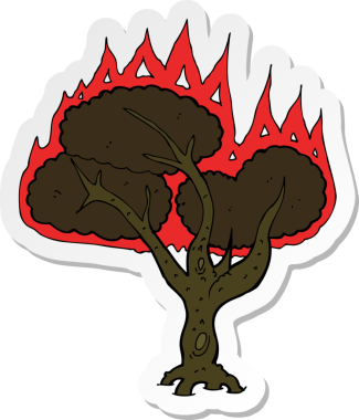 Bir insan tarafından çizilmiş yanan bir ağacın çıkartması.