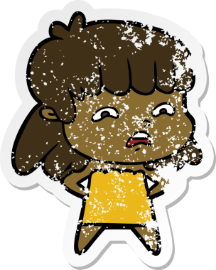 Bir insan tarafından çizilmiş endişeli bir karikatür çıkartması.