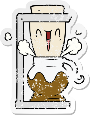 Bir insan tarafından çizilmiş karikatür filtresi kahve makinesinin sıkıntılı çıkartması.