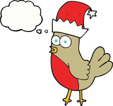 El yazısıyla çizilmiş düşünce balonu robin noel şapkası bir insan tarafından çizilmiş.