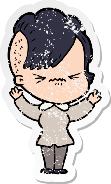 Bir insan tarafından çizilmiş sinirli bir hippi kızın sıkıntılı çıkartması.