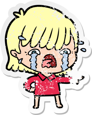 Bir insan tarafından çizilmiş, ağlayan bir çizgi film kızının sıkıntılı çıkartması.