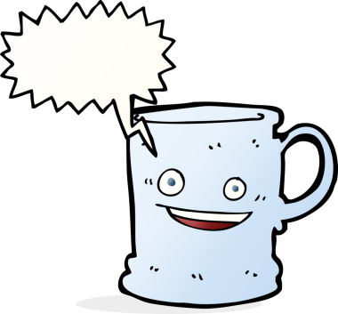 Bir insan tarafından çizilmiş konuşma baloncuklu çizgi film kupası.