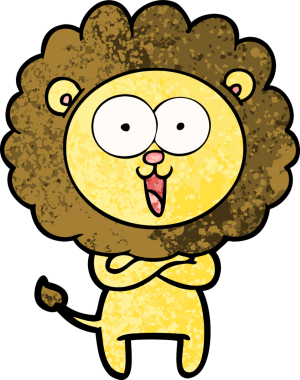 Bir insan tarafından çizilmiş mutlu çizgi film aslanı.