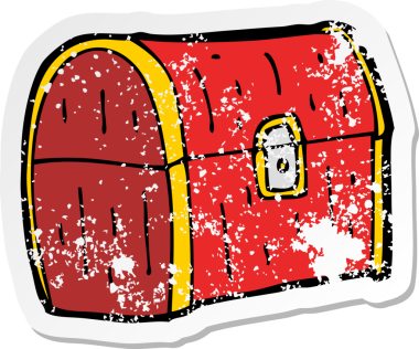 Bir insan tarafından çizilmiş bir karikatür hazine sandığının gerilimli yapıştırması.