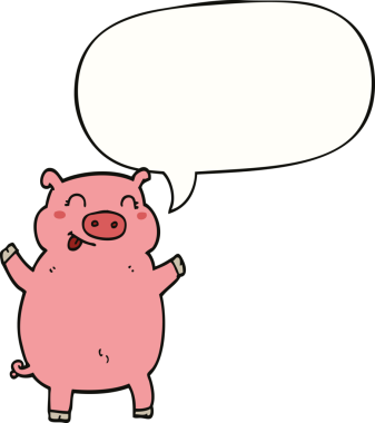 Bir insan tarafından çizilmiş konuşma balonlu çizgi film domuzu.