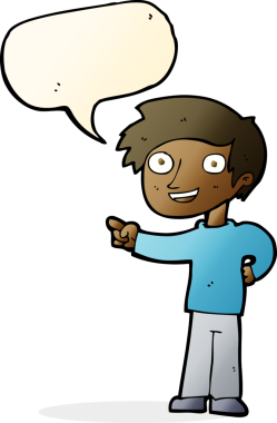 Bir insan tarafından çizilmiş bir konuşma balonuyla işaret eden çizgi film adamı.