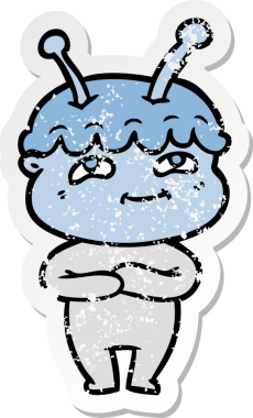 Bir insan tarafından çizilmiş dost canlısı bir uzay adamının sıkıntılı çıkartması.