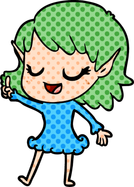 Bir insan tarafından çizilmiş mutlu elf kızı.