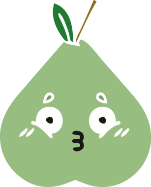 Bir insan tarafından çizilmiş yeşil bir armutun düz renkli retro karikatürü