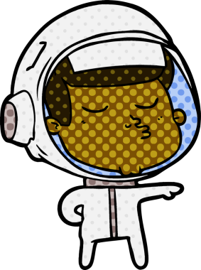 Bir insan tarafından çizilmiş kendine güvenen bir astronot çizgi filmi.