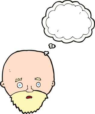 Bir insan tarafından çizilmiş düşünce balonlu sakallı bir adam.