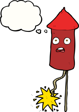 Bir insan tarafından çizilmiş düşünce balonlu havai fişek karikatürü