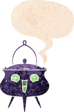 Cadılar Bayramı cadılar bayramı karikatürü, konuşma baloncuğu ile grunge sıkıntılı retro dokuma bir insan tarafından çizilmiş