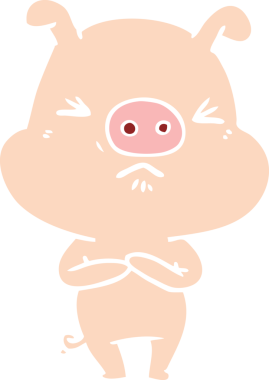 Bir insan tarafından çizilmiş düz renkli çizgi film kızgın domuz.