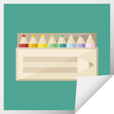 Bir insan tarafından çizilmiş renkli kalem paketi grafik vektör illüstrasyon kare etiketi