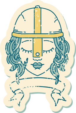 Retro Dövme Tarzı İnsan Savaşçı Karakteri Bir insan tarafından çizilmiş parşömen pankartıyla