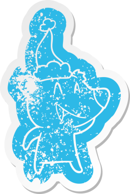 Gülen ayı çizgi filmi, bir insan tarafından çizilmiş Noel Baba şapkasının çıkartması.