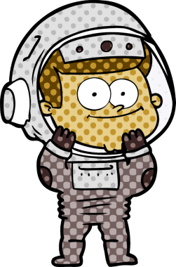 Bir insan tarafından çizilmiş mutlu astronot çizgi filmi.
