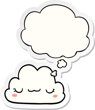 Düşünce baloncuklu şirin çizgi film bulutu insan tarafından çizilmiş bir çıkartma gibi.