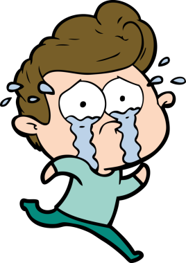 Bir insan tarafından çizilmiş ağlayan bir çizgi film karakteri.