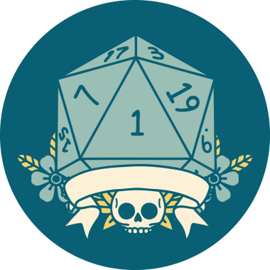 Retro Dövme Biçimi Doğal Bir d20 zar bir insan tarafından çizildi