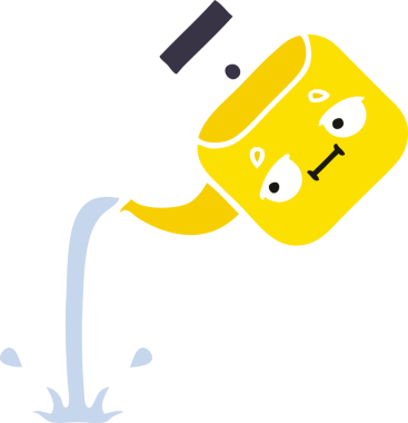 Bir insan tarafından çizilmiş bir çaydanlığın düz renkli retro karikatürü