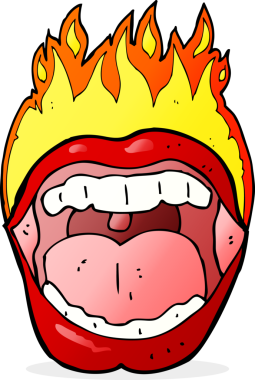 Bir insan tarafından çizilmiş alevli ağız sembolü.