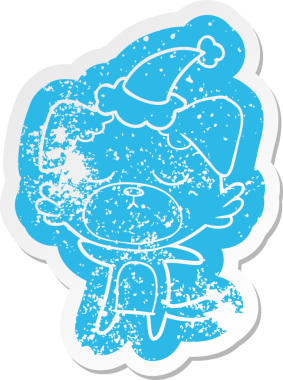 Bir insan tarafından çizilmiş Noel Baba şapkası takan bir köpeğin garip bir karikatürü.