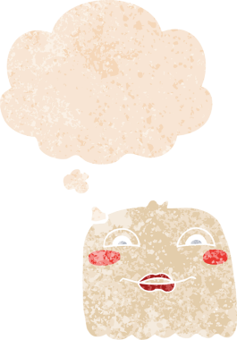 Düşünce baloncuğu ve grunge ile çizgi film hayaleti bir insan tarafından çizilmiş tedirgin retro tarzı