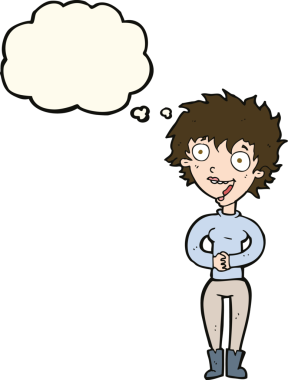 Bir insan tarafından çizilmiş düşünce balonlu çılgın kadın.