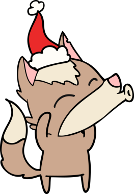 Uluyan kurt eli çizilmiş Noel Baba şapkası bir insan tarafından çizilmiş.