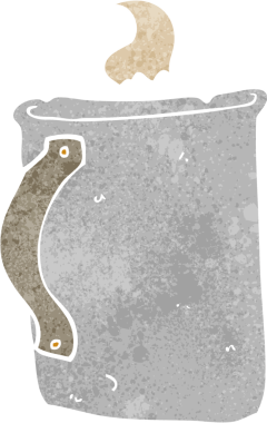 Bir insan tarafından çizilmiş eski bir teneke kahve fincanı.