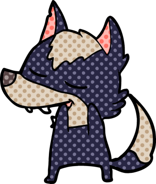 Bir insan tarafından çizilmiş gülen bir kurt.