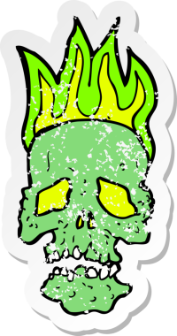 Bir insan tarafından çizilmiş karikatür kafatasının gerilimli yapıştırması.