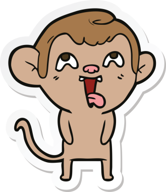 Bir insan tarafından çizilmiş çılgın bir maymun çıkartması.