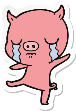 Bir insan tarafından çizilmiş, ağlayan bir domuzun çıkartması.