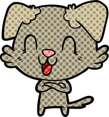 Bir insan tarafından çizilmiş gülen çizgi film köpeği.