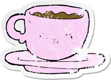 Bir insan tarafından çizilmiş sıcak bir fincan kahvenin sıkıntılı çıkartması.