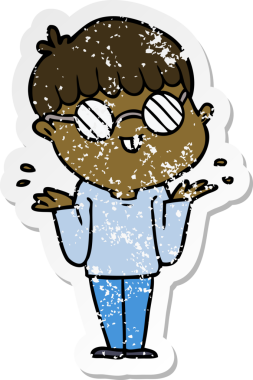 Bir insan tarafından çizilmiş gözlük takan çizgi film karakterinin sıkıntılı çıkartması.