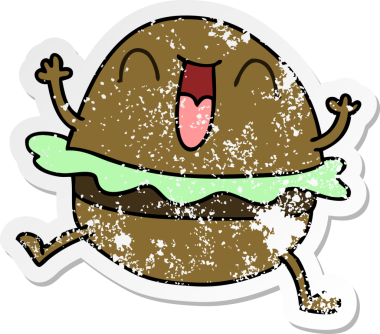 Bir insan tarafından çizilmiş garip bir el yazısı çizilmiş mutlu burger.