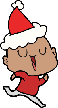 Bir insan tarafından çizilmiş Noel Baba şapkası giymiş kel bir adamın çizdiği mutlu el çizgisi.