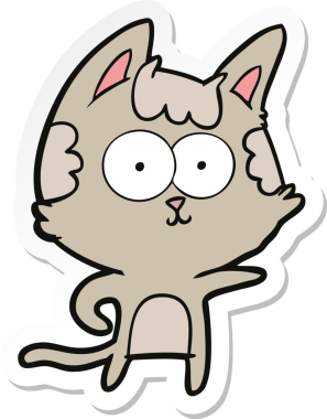 Bir insan tarafından çizilmiş mutlu çizgi film kedisinin çıkartması.