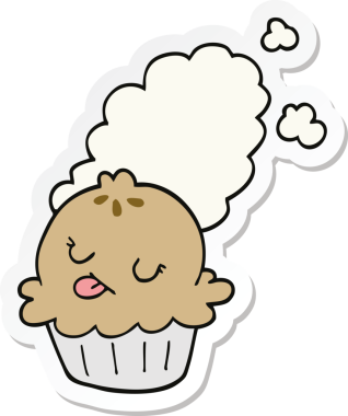 Bir insan tarafından çizilmiş şirin bir karikatür pastasının etiketi.