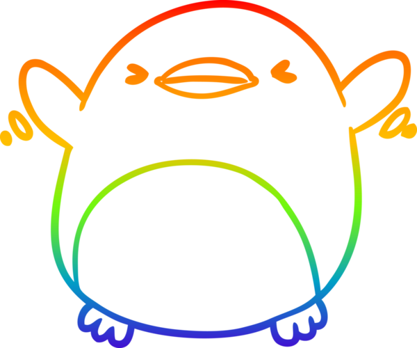 Bir insan tarafından çizilmiş kanat çırpan sevimli bir penguenin çizimi.