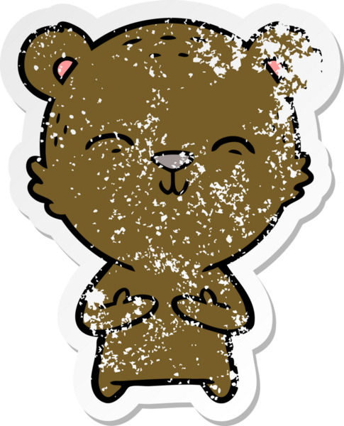 Bir insan tarafından çizilmiş mutlu çizgi film ayısının sıkıntılı çıkartması.